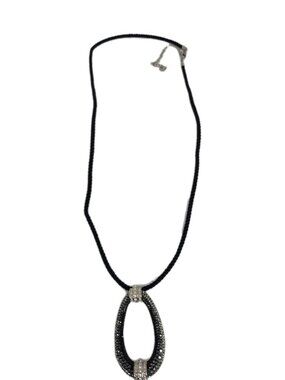 Swarovski Pave Crystal Big Pendant Gorgeous Corded Necklace 26" To 34" Extended